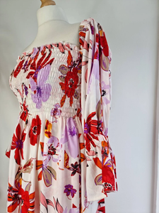 Midi Paisley Floral Cómodo Mezcla de algodón Seda para Bodas de verano High Teas Elegante Blanco Púrpura Rojo Colores Casual Maxi - Product Image 2