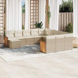 Ensemble de canapés de jardin beige en rotin d'extérieur avec coussins en mousse haute densité, imperméables, design contemporain - Product Image 1