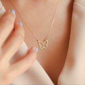 18K <b>Solid</b> <b>Gold</b> Hallmarked Silver Butterfly <b>Pendant</b> with Diamond and Pearl for Women - Product Image 1