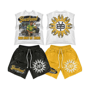 New Customizable Breathable Summer <b>T</b>-<b>Shirt</b> Heat-Transfer Printed Shorts Set Crew Neck Seamless Fusing Men's Casual Satin - Product Image 6