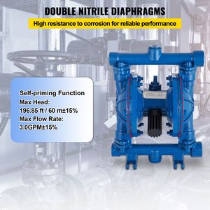 Pompa a Doppio Diaframma in Ghisa Azionata ad Aria per Lavorazione del Petrolio, Ingresso/Uscita 1/2 Pollici, 3 GPM Max, 90 PSI, Diaframma in Nitrile - Product Image 4