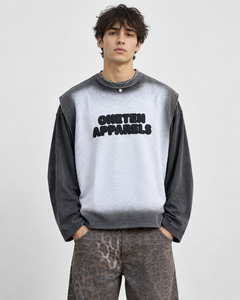 ONETEN APPARELS Men's Oversized Long Sleeve O-Neck <b>Sweatshirt</b> Gradient Color Raised Rubber <b>Print</b> Street Style Knitted Cotton - Product Image 5