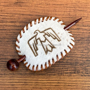 Laser Engraved 100% Genuine Handmade Leather <b>Hair</b> Barrette with Wooden <b>Slide</b> Top Quality Luxury Designer <b>Hair</b> Barrette for Women - Product Image 2