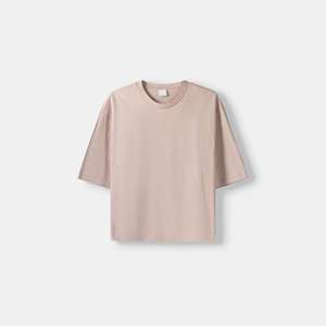 Men's Beige Short Sleeve T-<b>Shirt</b> O-Neck Regular Fit Solid Color Casual 100% Cotton Jersey Fabric Knitted Design - Product Image 2