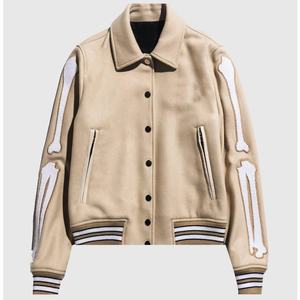 แจ็กเก็ตหนังสำหรับผู้ชายเสื้อครอปแขนเสื้อแบบวินเทจปักลาย - Product Image 1