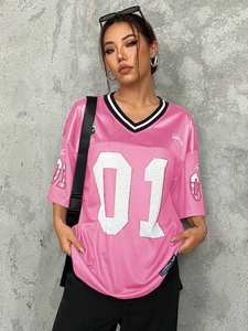 Maillot de football américain rose personnalisé pour femmes et hommes, coupe ample en maille respirante, style hip-hop, uniforme de jeu, vêtements tendance Y2K - Product Image 2