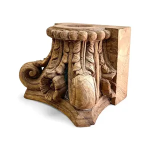 Vintage Reclaimed Wood Pillar Base Candle Holder Stand Floral Hand Carved <b>Rustic</b> Decor for Garden <b>Console</b> <b>Table</b> Living Room - Product Image 3