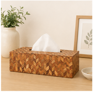 Boîte à mouchoirs décorative en bois artisanale avec motif en chevron incrusté, porte-mouchoirs rectangulaire moderne pour la décoration de la maison ou du bureau - Product Image 4