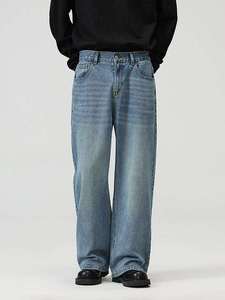 Jean vintage homme coupe large en denim délavé, taille mi-haute, style streetwear - Product Image 4