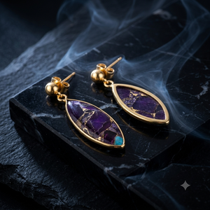 Pendientes Colgantes de Mujer con Piedra Turquesa Chapados en Oro, Joyería Vintage con Bisel y Lágrima Marmoleada - Product Image 5