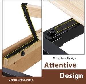 Marco de cama de plataforma de madera maciza de estilo de mediados de siglo, tamaño completo con base de cabecero de fácil montaje y resorte de caja de Color roble Natural - Product Image 4