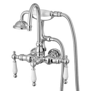 Robinet de baignoire à pied en chrome poli, montage mural, douchette à main, tuyau de 59 pouces de long, bec flexible, robinets de douche de bain modernes - Product Image 1