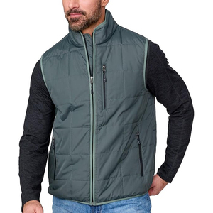 LEAFITS Winter Eco-Friendly Square Quilted Vest Men Slate Blue Turtleneck Gilet <b>Padded</b> Waistcoat Sleeveless Bodywarmer Zipper - Product Image 1