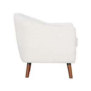 Poltrona Moderna Mid-Century in Tessuto Chenille Bianco con Schienale Trapuntato a Canale, Gambe in Legno Marrone, Arredamento in Legno Massello per Soggiorno - Product Image 6