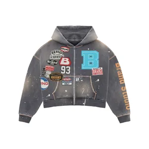 Pink Grey Patchwork <b>Zip</b> Hoodie | Heavy Graphic Collage Oversized Streetwear Jacket | Custom OEM Apparel - Product Image 2