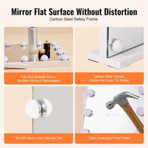 Specchio da Trucco Hollywood con 12 Lampadine Dimmerabili, 3 Modalità di Illuminazione a Colori, Ingrandimento 5X e Specchio Rimovibile - Product Image 6