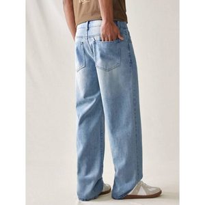 <b>Mens</b> Vintage Retro Style Ice Blue Denim <b>Jeans</b> Straight Fit High <b>Waist</b> Breathable Whishker Washed Streetwear Fashion Size 28 <b>42</b> - Product Image 2