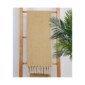 Customizable Cream Striped Linen Cotton <b>Throw</b> Blanket With Tassels Rectangular Woven Bohemian Home Decor All Season Eco-Friendly - Product Image 3