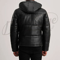 Veste d'hiver matelassée en cuir noir pour homme, avec capuche, en similicuir rembourré, parka chaude pour homme
