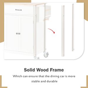 Carrello da Cucina con Piano in Legno Massello da 54,3 Pollici, Ruote Bloccabili, Armadietto a 4 Ante, Due Cassetti, Portaspezie e Portasciugamani - Product Image 5
