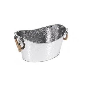 Bac à Boissons en Métal Martelé Premium, Seau à Glace Ovale Poli avec Poignées Latérales en Corde Naturelle Épaisse, Refroidisseur à Vin Festif pour Mariages et Fêtes - Product Image 3
