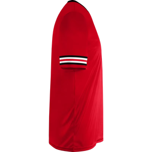 เสื้อฟุตบอลคอวีสีแดงแบบยูนิเซ็กซ์ แขนสั้น ระบายเหงื่อ แห้งเร็ว ยืดได้สี่ทิศทาง ผลิตจากโพลีเอสเตอร์รักษ์โลก สีพื้น - Product Image 4