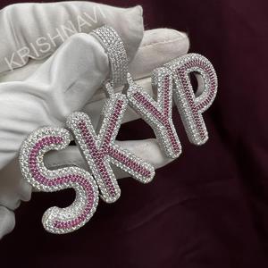 Premium VVS Moissanite Ruby Diamond SKYP <b>Name</b> Fully Iced Out <b>Custom</b> Pendant Personalized Hip Hop Jewelry <b>Necklace</b> Gift For Men - Product Image 5