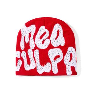 Custom Letter Pattern Rhinestone Winter <b>Hats</b> Distressed Style Silk <b>Satin</b> <b>Lined</b> Beanies with Crystal Diamond Woven Label Patch - Product Image 5