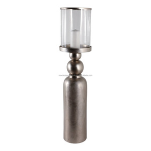 Wholesale Cast Aluminum Cylinder Hurricane <b>Lamp</b> • Luxury Champagne Pewter Centerpiece - Product Image 4