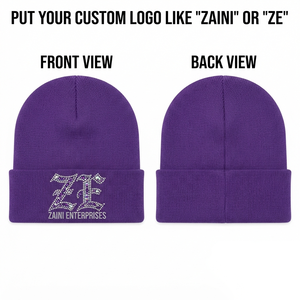 Gorro de Punto Acrílico Premium para Hombre, 220 GSM, Cálido, con Puño Acanalado, Color Morado, Gorro de Invierno con Adorno de Logotipo Personalizado con Pedrería - Product Image 1