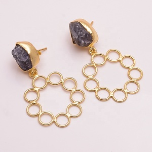 Boucles d'oreilles de styliste en argent pour femmes, pendantes en or, en pierre précieuse brut, nouvelle collection - Product Image 1