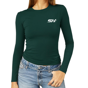 T-shirt de compression pour femme, manches longues, personnalisé, pour yoga, course à pied, sport, tissu extensible, hauts de compression pour femme - Product Image 1