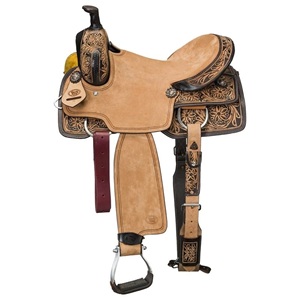 Selle de cheval western en cuir tressée à la main avec bordure florale gravée, en cuir brut, pour la course de barils, vente en gros, personnalisable en usine - Product Image 4