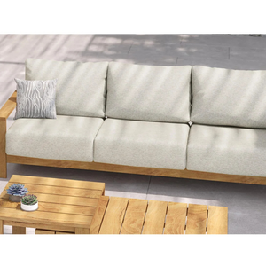 Sofá Minimalista de Madera para Exteriores de Tres Plazas con Cojín Beige, Muebles de Jardín Duraderos - Product Image 3