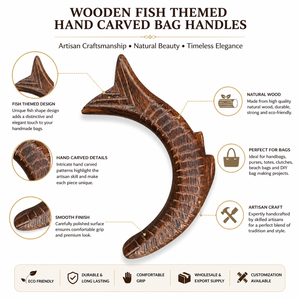 Hand Carved Brown Wooden Fish Theme <b>Bag</b> Handles Decorative Purse Handles Artisan Craft Accessories for Handmade <b>Bags</b> Antique - Product Image 6
