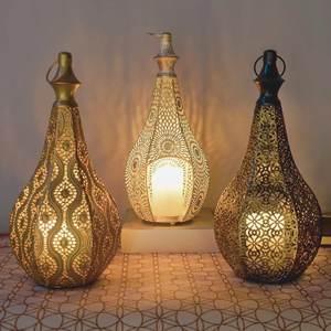 Ramadan Decor Handmade Eco-friendly Teardrop Shaped <b>Candlestick</b> <b>Holder</b> Vintage Black Metal Hollow Lamp - Product Image 5