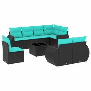 Juego de sofás de patio de ratán sintético negro de 9 piezas con cojines, muebles elegantes para exteriores - Product Image 2