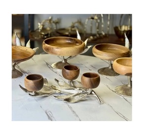 Grand saladier en bois avec support en aluminium, bol à chocolat, ustensile de cuisine, bol de service pour la maison et l'hôtellerie - Product Image 1