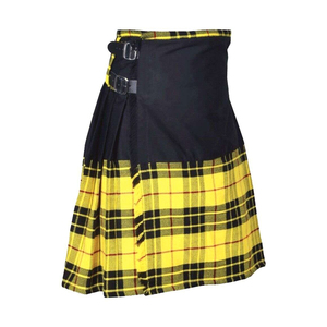 Jupe plissée à carreaux pour femmes, jaune et noir, en laine, mini, taille ajustable, toutes saisons - Product Image 1
