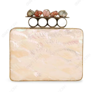 Cartera de mano rectangular de nácar con asa de múltiples piedras, minaudière de noche de diseño para venta al por mayor OEM - Product Image 5