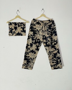 Pyjama 100 % coton biologique 2026, motif bleu, imprimé à la main, ensemble de pyjama pour femmes, prix de gros - Product Image 3