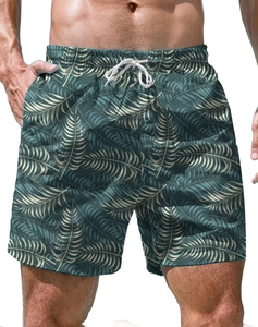 Men's Tropical Leaf Print Lace Drawstring Elastic Waist Shorts Breathable Eco-Friendly Quick Dry Casual Swimwear for Beach - Product Image 6