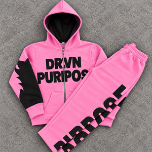 REXFITSPORTS Unisex <b>Full</b> <b>Zip</b> <b>Hoodie</b> Jogger Tracksuit Set Oversized Graphic Print Heavyweight Streetwear Two Piece Sportswear - Product Image 1