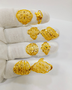 Ensemble de bagues en maille d'or 22 carats turques pour femmes, bijoux de luxe de Dubaï, bagues à fleurs en filigrane, bijoux de mariage, vente en gros - Product Image 2