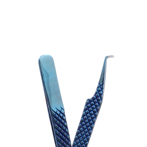 Pinzas de extensión de pestañas de acero inoxidable japonés de alta calidad Durable no corrosivo Color azul Volumen de fibra puntiaguda - Product Image 1