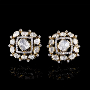 Pendientes de Novia con Diamantes Polki Cultivados en Laboratorio, Certificados por IGI, Acabado en Oro de 14K, Chapados en Rodio, Estilo Étnico, para Bodas y Fiestas - Product Image 1