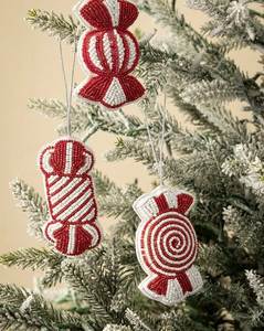 Unique Handmade Christmas Hanging Ornaments with Detailed Beading for Modern Artistic Holiday Home Styling - Product Image 2