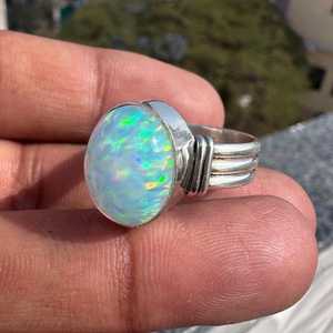 Handmade Aurora Opal <b>Ring</b> Sterling <b>Silver</b> Unisex Statement Gemstone Jewelry Gift For Her Elegant Minimalist Made Set - Product Image 1