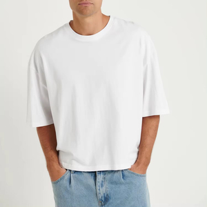 Camiseta de lujo personalizada 100% algodón con hombros caídos, estampado en relieve, cuello simulado oversize, camiseta de peso pesado para hombre - Product Image 3