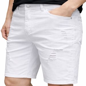 Shorts en jean blanc pour homme, longueur genou, décontractés, en coton, coupe droite, tissu doux, pour l'été - Product Image 5